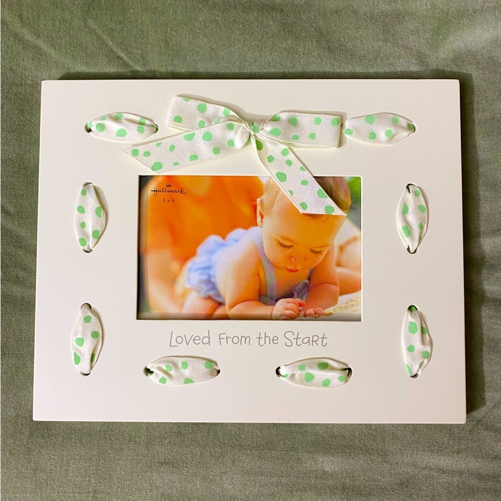 Pictures frame Loved from the start wooden with mint ribbon 4X6  OSP